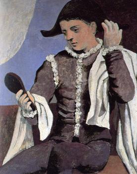 seated harlequin with mirror